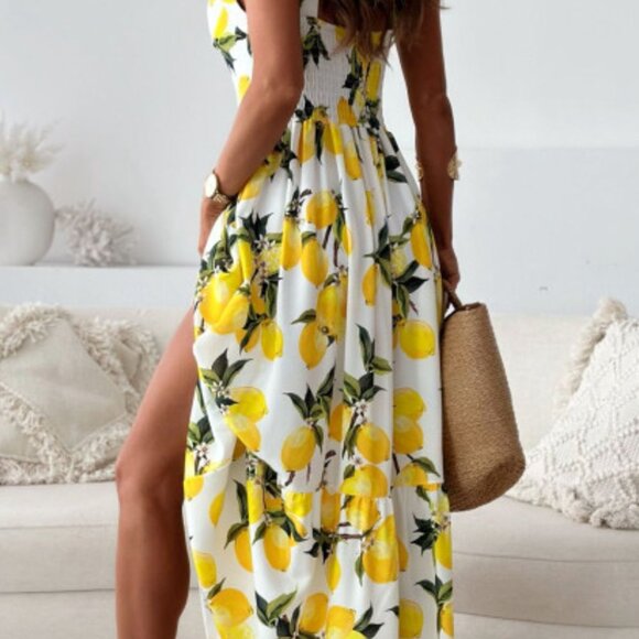 Lemon Print Sweetheart Neck Maxi SunDress - Picture 3 of 5
